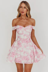 Courting Off-Shoulder Mini Dress Floral Pink