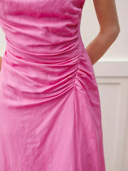 Bohemian Pleated Asymmetrical Sleeveless With Waist Midi Dress