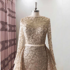 Long Sleeves Sequin Glitter Detachable Evening Night Party Dress