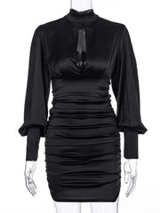 Elegant Zipper High Collar Sheath Bodycon Mini Dress