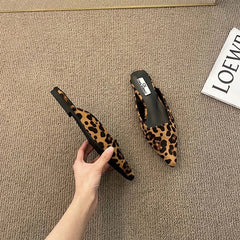Slippers Pointed Toe Leopard Design Shallow Slip on Thin Low Heel