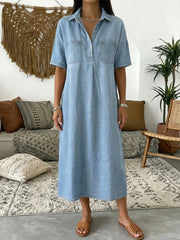 Women's Casual Short-sleeved Polo Collar Denim Dress