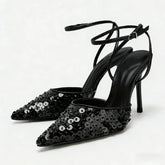 Bling Sequins Decoration Pumps Pointy Toe Ankle Strap High Heel