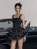 Elegant Sling Square Collar Bow Printed Sleeveless Ruffles A-line Mini Dress