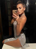 Elegant See Through Shining Sequined Split Irregular Rhinestone Mini Dress