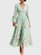 Women's Pleated Dress with V-Neck