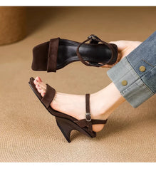 Straight Strap Sandals French Retro Temperament Wedge Heel