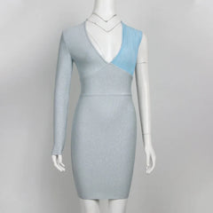 Deep V-neck One Shoulder Bodycon Evening Party Dress