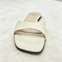 White Soft Leather Front Strap Flat Sandals Square-toed Open-toe Designer Shoes