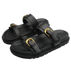 Open Toe Buckle Platform Sandal Round Toe Narrow Band Flat Sandals Non-slip Comfortable Vacation Beach Shoe