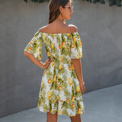 Casual Off Shoulder Printed Streetwear Mini Dress