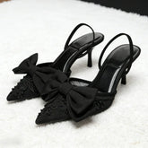 Black Mesh Beaded Decoration Heel