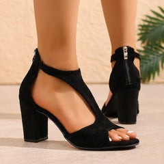 Sandals Fish Mouth Sandals Back Zipper Solid Color Comfortable High Heel