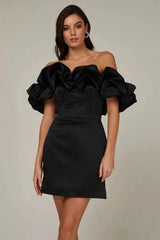 Ruffles Slash Neck Bodycon Streetwear Backless Strapless Mini Evening Dresses