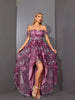 Casual One Collar Printed Pleated Front Short Back Long Mesh Long Skirt With Large Swing Maxi Dress