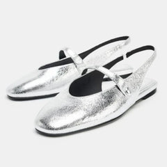 Luxury Metal Grain Design Flat Sandals Gold Silver Slingback Slippers for Girls Cute Comfortable Beach Shoe