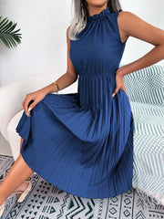 Casual Ruffles Sleeveless Non-stretch Pleated Knee Length Dress