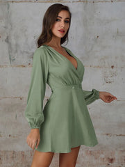 Casual Solid Color Long Sleeves Flared Midi Tunic Dress