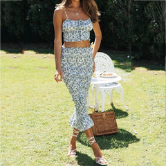 Ruffle Elastic Two Pieces Holiday Long Dress