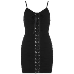 Elegant Spaghetti Strap Club Lace Up Bandage Mini Dress