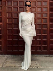 Elegant Ankle-Length Silky Slim Fit Long Sleeve Robe Maxi Dress