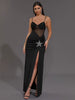 Elegant Knitted V Neck Starfish Mesh Spaghetti Strap Bandage Club Bodycon Maxi Long Dress