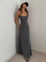 Simple Temperament Suspender Long Backless Slim Waisted Sweet And Spicy Casual Dresses