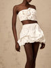 Elegant Strapless Spliced High Waist Patchwork Folds 3D Flower Two Piece Sets