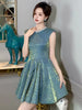 Casual Vintage Sparkly Gold Sleeveless Slim A-Line Mini Short Dress