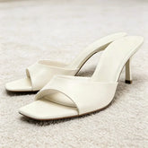 Luxury Wide-Strap Square-Toe Slippers Stiletto Mules Sandals for Ladies High Heel