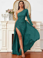 Elegant One Shoulder Sequin A Line Cocktail Party Dress