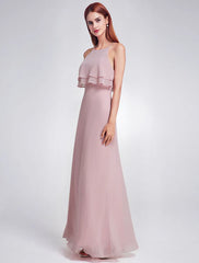 Chiffon Long Halter Sleeveless Layered Prom Dresses A Line Floor Length Party Bridesmaid Dress