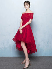 Red Lace High Low Prom Cocktail Party Dresses