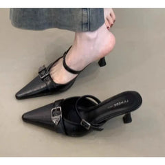 Cover Toe Mules Slippers Metal Decoration High Heel