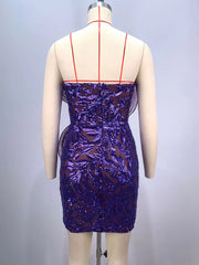 Patchwork Sequin Strapless Sleeveless Cocktail Party Bodycon Backless Mini Dress