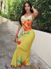 Elegant Floral Printed Backless Lace-Up Swing Collar Beach Style Maxi Dress
