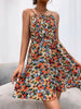 Casual Floral Print Backless Sleeveless Lace-up Beach Style Mini Dress