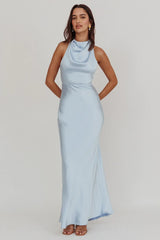 Gelato Pearl Strap Halter Maxi Dress Blue