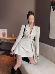 Elegant One-piece Office Lady Sashes Design Long Sleeve Mini Party Blazer Dress