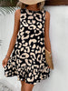Casual A-line O-Neck Sleeveless Leopard Printed Slim Mini Dress