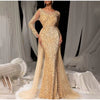 Elegant Patchwork Full Sleeve Beading Sequin See Through Long Maxi Dress