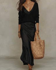 Women's Midi Satin Dress with Included Sweater