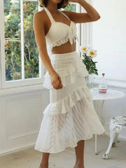 Lace Up Tiered Sleeveless Midi Party Dress
