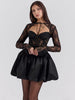 Elegant Fishbone Splice Long Sleeve A-line Lace Bandage Mini Dress