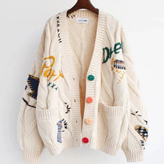 Women's colorful embroidered patterns cardigan