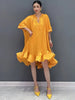 Elegant Lace Up 3D Ruffle Edge Large Swing Mini Dress