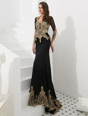 Embroidered Beaded Queen Anneneck Long Sleeve Formal Gowns With Cloak