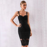 Sleeveless Spaghetti Strap Lace V Neck Club Celebrity Evening Party Dress