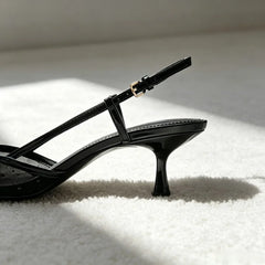 Crystal Detail Pointed-Toe Pumps Breathability Mesh Kitten-Heel Sandals Cozy Adjustable Back Strap Designer Shoes