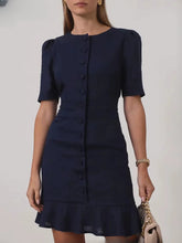 Elegant O-Neck Short Sleeve Cotton Classic Solid Mini Dresses